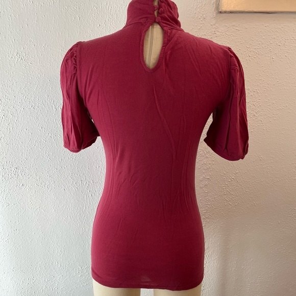 Gap Pink Wool Blend Puff Short Sleeve Turtleneck Blouse Small - Picture 3 of 6